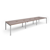 Adapt II sliding top triple back to back desks 4800mm x 1200mm - silver frame, walnut top Adapt II sliding top triple back to back desks 4800mm x 1200mm - silver frame, walnut top