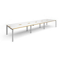 Adapt II sliding top triple back to back desks 4800mm x 1200mm - silver frame, white top with oak edging Adapt II sliding top triple back to back desks 4800mm x 1200mm - silver frame, white top with oak edging