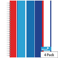 Silvine A5+ Stripes Design Twinwire Notebook 160 Pages Lined with Margin Pack of 4 TWA4AC Silvine A5+ Stripes Design Twinwire Notebook 160 Pages Lined with Margin Pack of 4 TWA4AC
