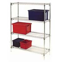 Metro Quick Adjusting Chrome Wire Shelving System 1590mm High Starter Unit WxD 1219x457mm 4 Shelves & 4 Posts 350kg Shelf Capacity