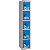 Probe 5 Door PPE Locker Cam Lock ACTIVECOAT W305xD305xH1780mm Silver Body Blue Door 7 Year Warranty