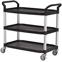 Large 3 Shelf Service Cart Open Sided Cart Black