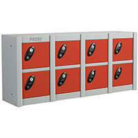 Probe MiniBox 8 Multi Door Strip Low Stackable Lockers Cam Lock ACTIVECOAT W900xD230xH415mm Silver Body Red Door 7 Year Warranty