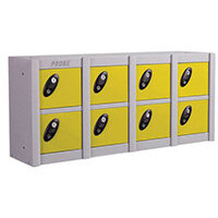 Probe MiniBox 8 Multi Door Strip Low Stackable Lockers Cam Lock ACTIVECOAT W900xD230xH415mm Silver Body Yellow Door