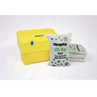 115L Yellow Grit Bin With Hasp And Staple + 4 Bags 25Kg White De-Icing Salt