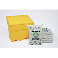 170L Stackable Yellow Salt And Grit Bin + 6 Bags 25Kg White De-Icing Salt