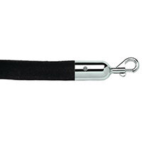25mm Diameter 1.8M Black Velour Rope Hinge Snap End Polished Chrome