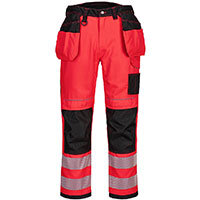 Portwest T501 PW3 Hi-Vis Holster Pocket Work Trousers Red/Black Size 34 K Fit