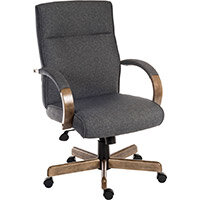 Grayson Executive Office Armchair  Grey Fabric With Driftwood Effect Wooden Arms & Base