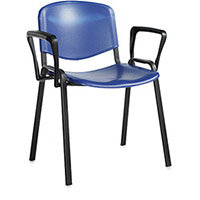 Taurus plastic meeting room stackable chair with fixed arms - blue with black frame