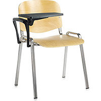 Taurus wooden meeting room chair with writing tablet - beech with chrome frame Taurus wooden meeting room chair with writing tablet - beech with chrome frame