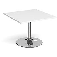 Trumpet Base Square Boardroom Table Extension 1000mm x 1000mm - Chrome Base & White Top