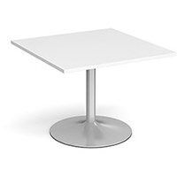 Trumpet Base Square Boardroom Table Extension 1000mm x 1000mm - Silver Base & White Top