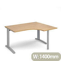 TR10 right hand ergonomic desk 1400mm - silver frame, oak top