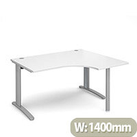 TR10 right hand ergonomic desk 1400mm - silver frame, white top