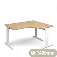 TR10 deluxe right hand ergonomic desk 1400mm - white frame, oak top TR10 deluxe right hand ergonomic desk 1400mm - white frame, oak top