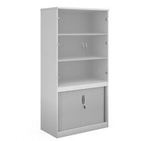Systems Combination Unit With Tambour Doors And Glass Upper Doors 2000Mm High With 2 Shelves - White