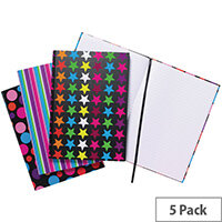 Tiger A4 Fashion Assorted Feint Ruled Casebound Notebooks Pack of 5 301650