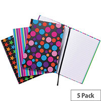A5 Fashion Assorted Feint Ruled Casebound Notebooks Pack of 5 301651 A5 Fashion Assorted Feint Ruled Casebound Notebooks Pack of 5 301651
