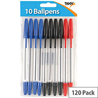 Tiger Ballpoint Pens, Black, Blue and Red Pack of 120 302011