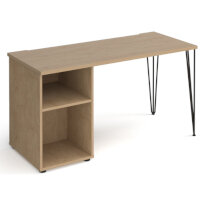 Tikal Straight Desk 1400Mm X 600Mm With Hairpin Leg And Support Pedestal - Black Legs, Oak Top Tikal Straight Desk 1400Mm X 600Mm With Hairpin Leg And Support Pedestal - Black Legs, Oak Top