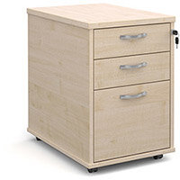 Tall mobile 3 drawer pedestal with silver handles 600mm deep - maple Tall mobile 3 drawer pedestal with silver handles 600mm deep - maple