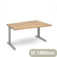 TR10 right hand wave desk 1400mm - silver frame, oak top