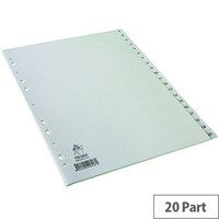 Index A4 1-20 Part Polypropylene White Subject Dividers WX01356