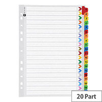 A4 Mylar Index 1-20 Part Multi-Colour Subject Dividers WX01521 A4 Mylar Index 1-20 Part Multi-Colour Subject Dividers WX01521