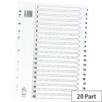 A4 Mylar Index 1-20 Part White Subject Dividers WX01531 A4 Mylar Index 1-20 Part White Subject Dividers WX01531