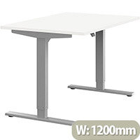 Zoom Height Adjustable Sit Stand Office Desk Plain Top W1200mmxD800mmxH685-1185mm White Top Silver Frame - Prevents & Reduces Muscle & Back Problems, Poor Circulation & Increases Brain Activity. Zoom Height Adjustable Sit Stand Office Desk Plain Top W1200mmxD800mmxH685-1185mm White Top Silver Frame - Prevents & Reduces Muscle & Back Problems, Poor Circulation & Increases Brain Activity.