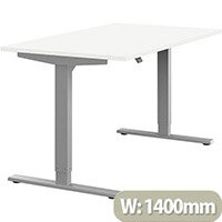 Zoom Height Adjustable Sit Stand Office Desk Plain Top W1400mmxD800mmxH685-1185mm White Top Silver Frame - Prevents & Reduces Muscle & Back Problems, Poor Circulation & Increases Brain Activity. Zoom Height Adjustable Sit Stand Office Desk Plain Top W1400mmxD800mmxH685-1185mm White Top Silver Frame - Prevents & Reduces Muscle & Back Problems, Poor Circulation & Increases Brain Activity.