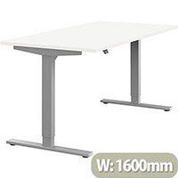 Zoom Height Adjustable Sit Stand Office Desk Plain Top W1600mmxD800mmxH685-1185mm White Top Silver Frame - Prevents & Reduces Muscle & Back Problems, Poor Circulation & Increases Brain Activity. Zoom Height Adjustable Sit Stand Office Desk Plain Top W1600mmxD800mmxH685-1185mm White Top Silver Frame - Prevents & Reduces Muscle & Back Problems, Poor Circulation & Increases Brain Activity.