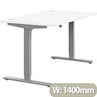 Zoom Height Adjustable Sit Stand Office Desk Portal Top W1400mmxD800mmxH685-1185mm White Top Silver Frame - Prevents & Reduces Muscle & Back Problems, Poor Circulation & Increases Brain Activity. Zoom Height Adjustable Sit Stand Office Desk Portal Top W1400mmxD800mmxH685-1185mm White Top Silver Frame - Prevents & Reduces Muscle & Back Problems, Poor Circulation & Increases Brain Activity.