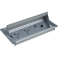 Aero Fliptop In-Table Power Module  X Uk Sockets, 1 X Rj45 Socket, 1 X Twin Usb Fast Charge - Grey/Silver