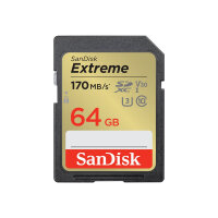SanDisk Extreme - Flash memory card - 64 GB - Video Class V30 / UHS-I U3 / Class10 - SDXC UHS-I