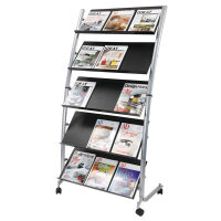 Alba Mobile Literature Display Unit 15 x A4 Compartments Black and Silver DD5GM