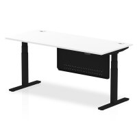 Air 1800 x 800mm Height Adjustable Desk White Top Cable Ports Black Leg With Black Steel Modesty Panel