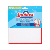 Spontex Pack of 2 Long Lasting Kitchen Cloths White 19700241