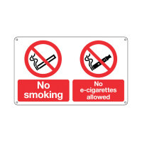 Signs and Labels No Smoking and No E-Cigarettes Sign Rigid Plastic 100x250mm EL005URP