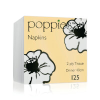 Poppies 2-Ply Tissue Dinner Napkins 4 Fold White 40cm (Pack of 125) 4024WH