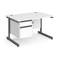 Contract 25 Straight Desk With 2 Drawer Pedestal And Graphite Cantilever Leg 1200Mm X 800Mm - White Top