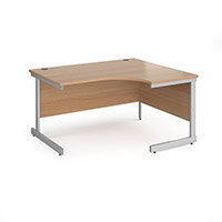 Contract 25 Right Hand Ergonomic Office Desk W1400xD1200xH725mm Silver Cantilever Frame & Beech Desktop