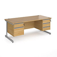 Contract 25 Straight Desk With 2 And 3 Drawer Pedestals And Silver Cantilever Leg 1800Mm X 800Mm - Oak Top