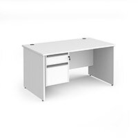 Contract 25 Straight Desk With 2 Drawer Silver Pedestal And Panel Leg 1400Mm X 800Mm - White