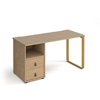 Cairo Rectangular Home Office Desk With Brass Sleigh Frame Leg Kendal Oak Desktop & Support Pedestal with Kendal Oak Drawers W1400xD600xH730mm Cairo Rectangular Home Office Desk With Brass Sleigh Frame Leg Kendal Oak Desktop & Support Pedestal with Kendal Oak Drawers W1400xD600xH730mm