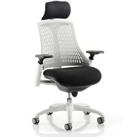 Flex Task Operator Office Chair White Frame Black Fabric Seat With Moonstone White Back With Arms & Headrest
