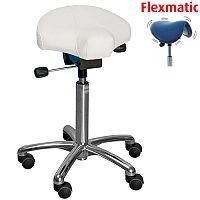 Gamma Flexmatic Optimum Adjustment Seat Saddle Stool With White Leather Look Seat Upholstery H570 - 760mm Gamma Flexmatic Optimum Adjustment Seat Saddle Stool With White Leather Look Seat Upholstery H570 - 760mm