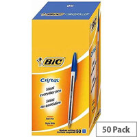 Bic Cristal Ballpoint Pens Blue Clear Barrel Pack 50 Bic Cristal Ballpoint Pens Blue Clear Barrel Pack 50
