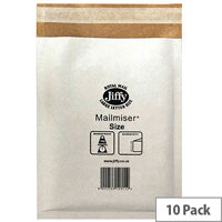 Jiffy Mailmiser Bubble Lined Size 1 170x245mm White Pack of 10 Jiffy Mailmiser Bubble Lined Size 1 170x245mm White Pack of 10
